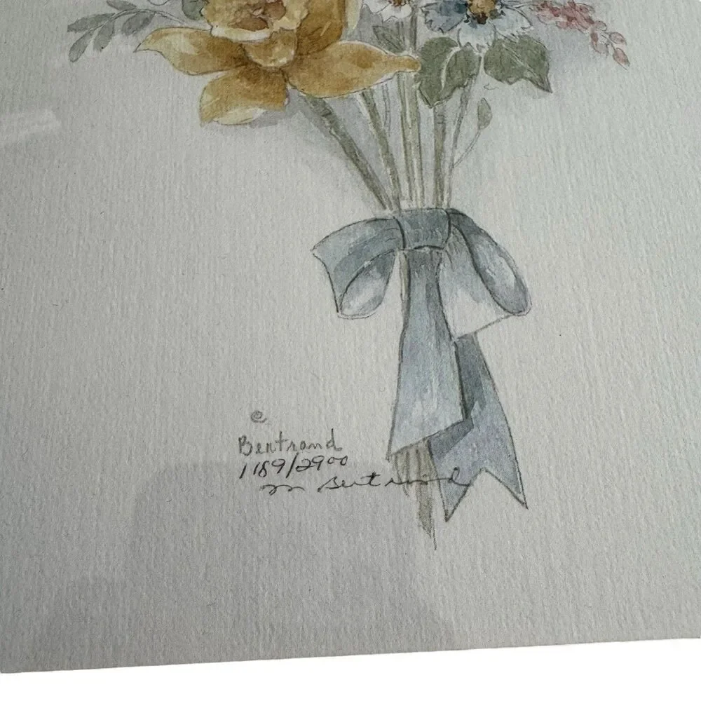Signed Mary Bertrand Spring flower Daisy Rose bouquet watercolor print 1189/2900